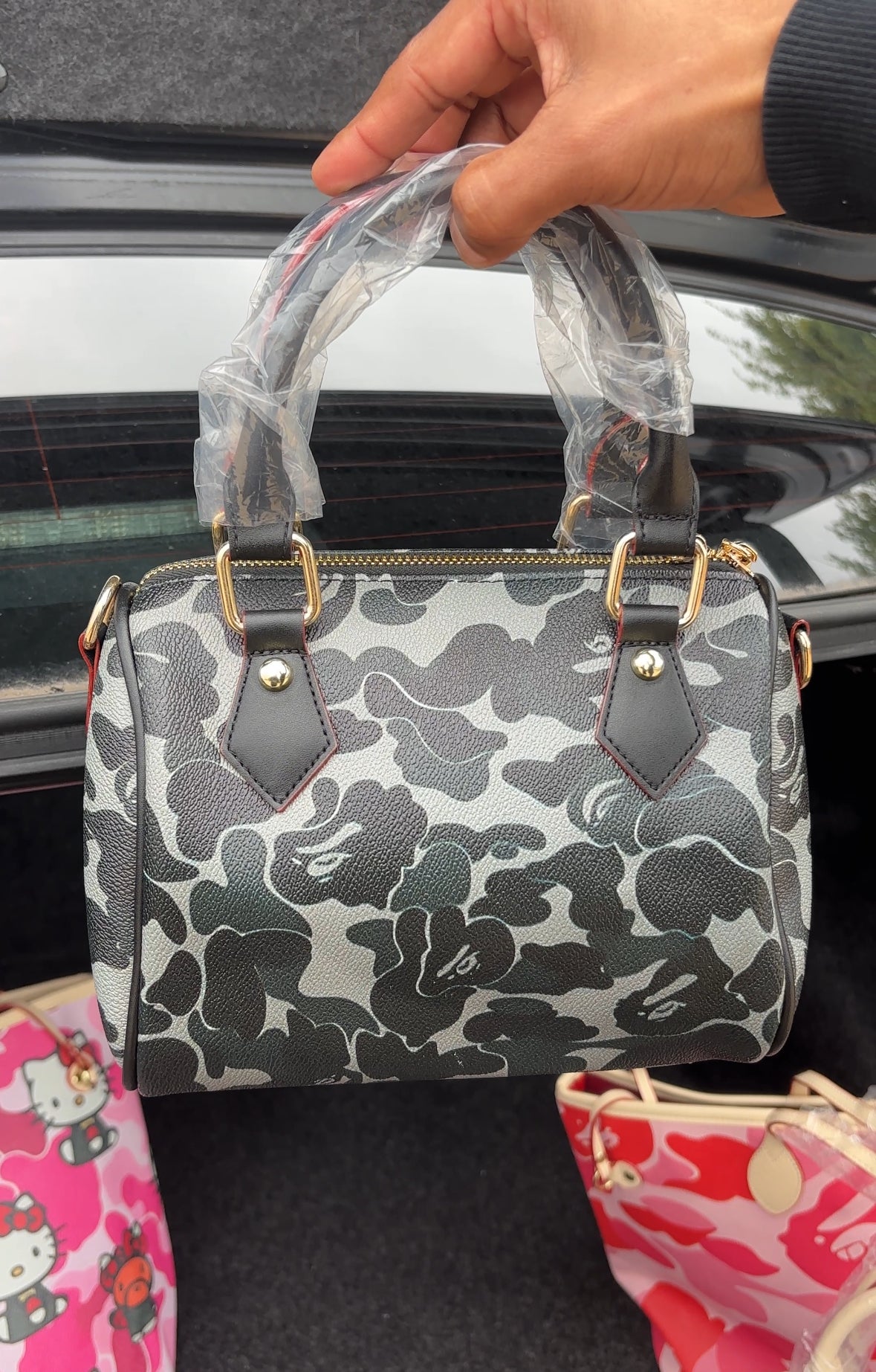 GRAY BLACK BAPE PILLOW BAG