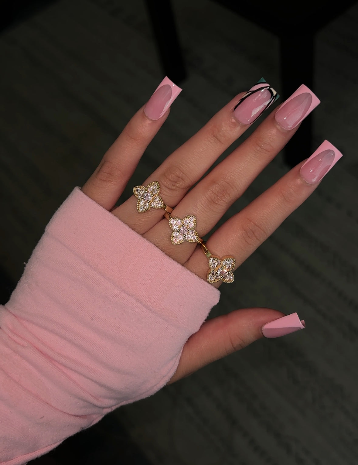 PINK CLOVER DMND RING